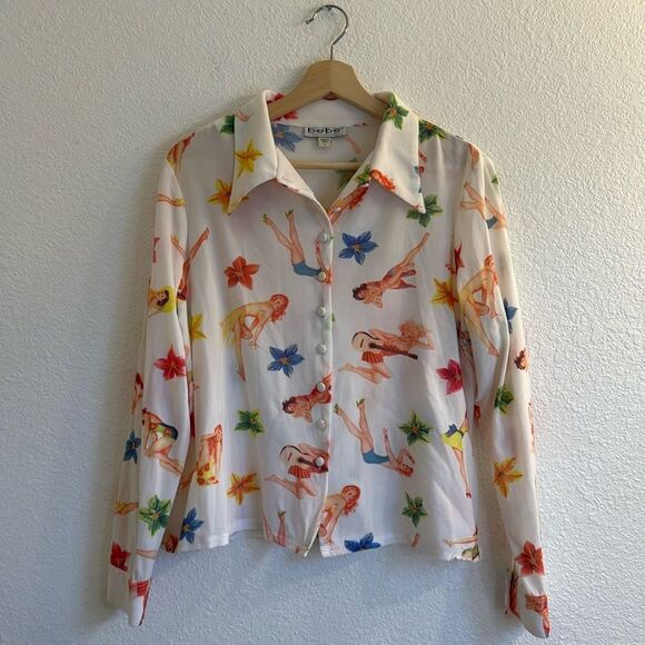 Y2k vintage Bebe pinup guitar print button down shirt - Picture 2 of 15